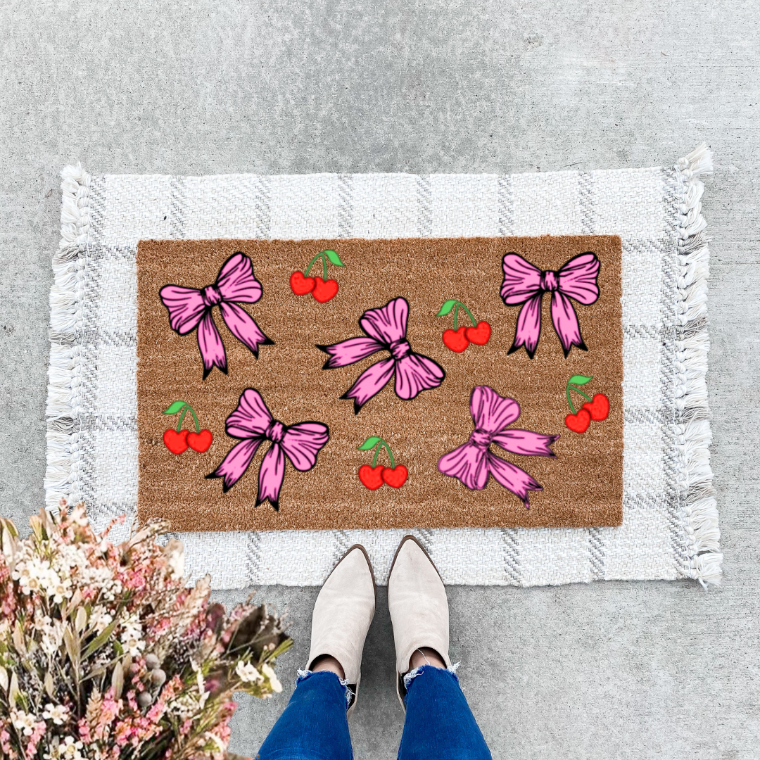 Bows + Heart Cherries Doormat
