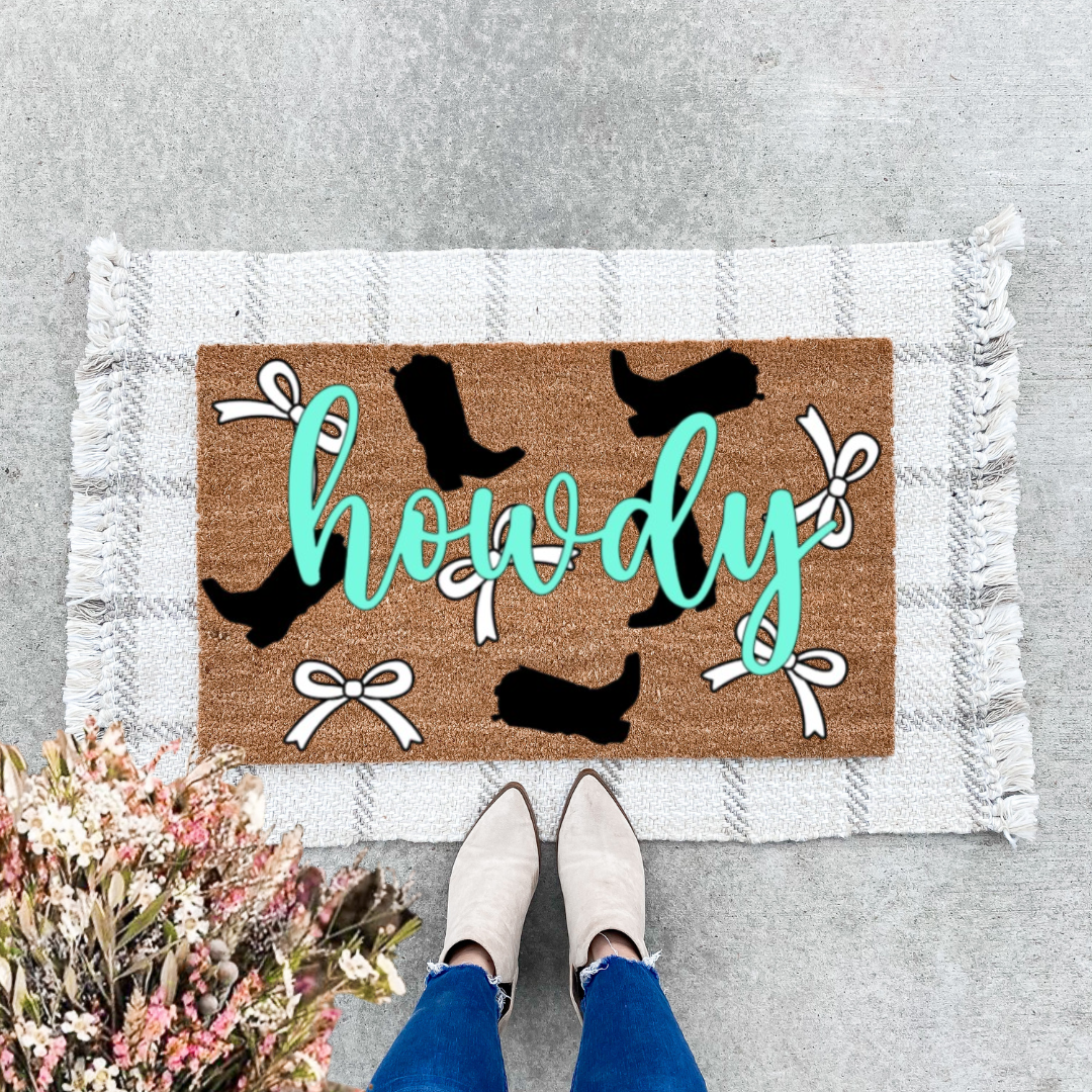 Howdy Cowgirl Boots + Bows Doormat