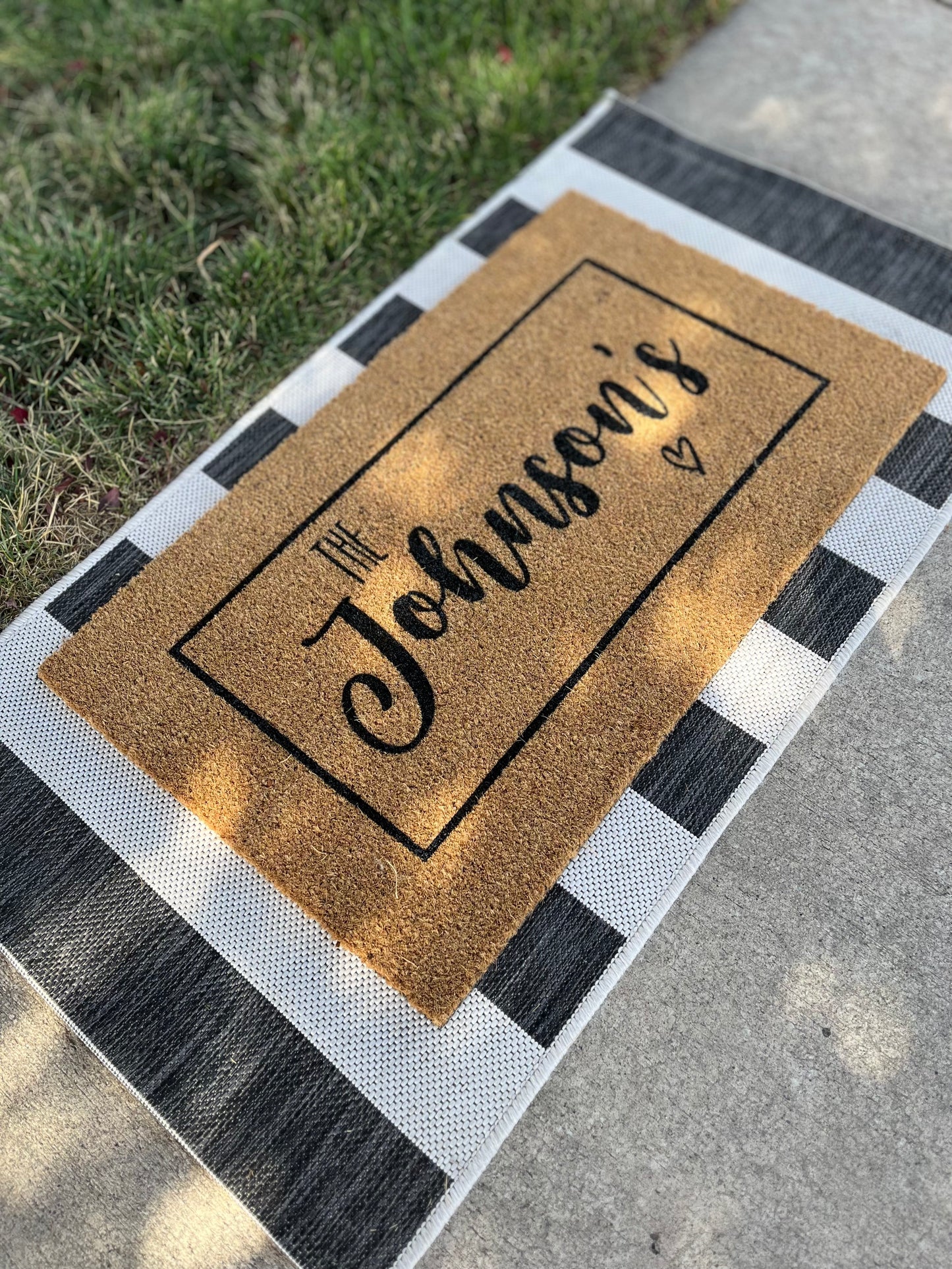 Last Name with Small Heart Doormat