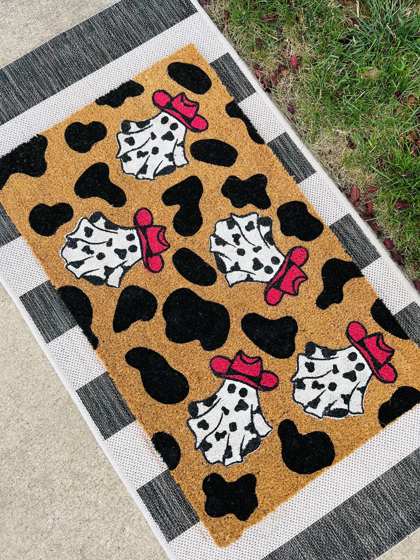 Pink Hat Cow Print Ghost Doormat