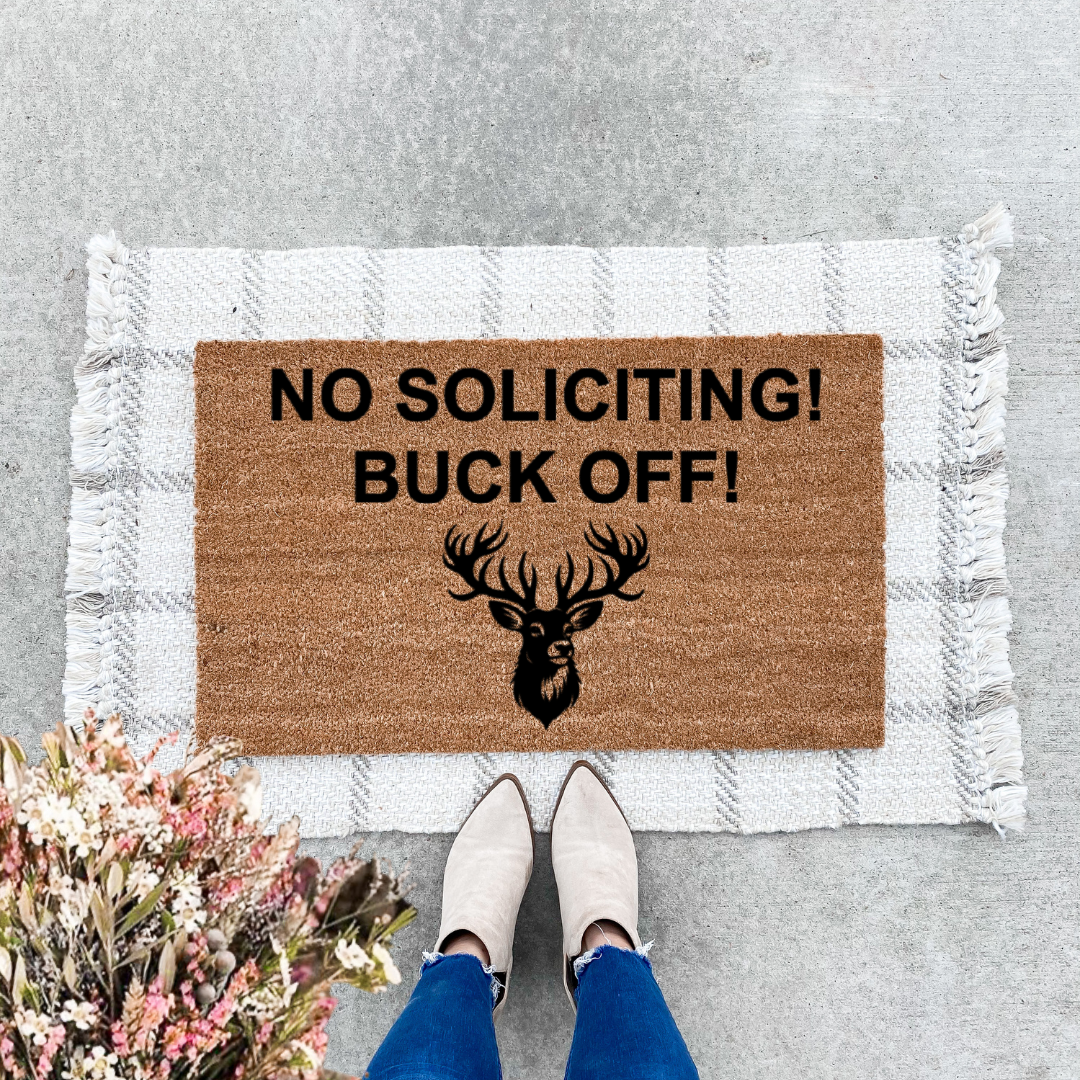 No Soliciting! Buck Off! Deer Doormat
