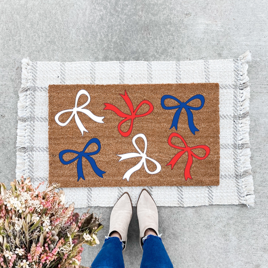 Red White and Blue Bows Doormat