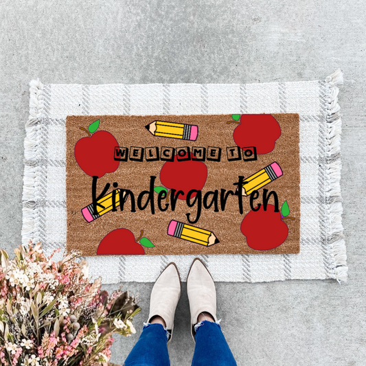 Welcome to Kindergarten (block letter font) Doormat