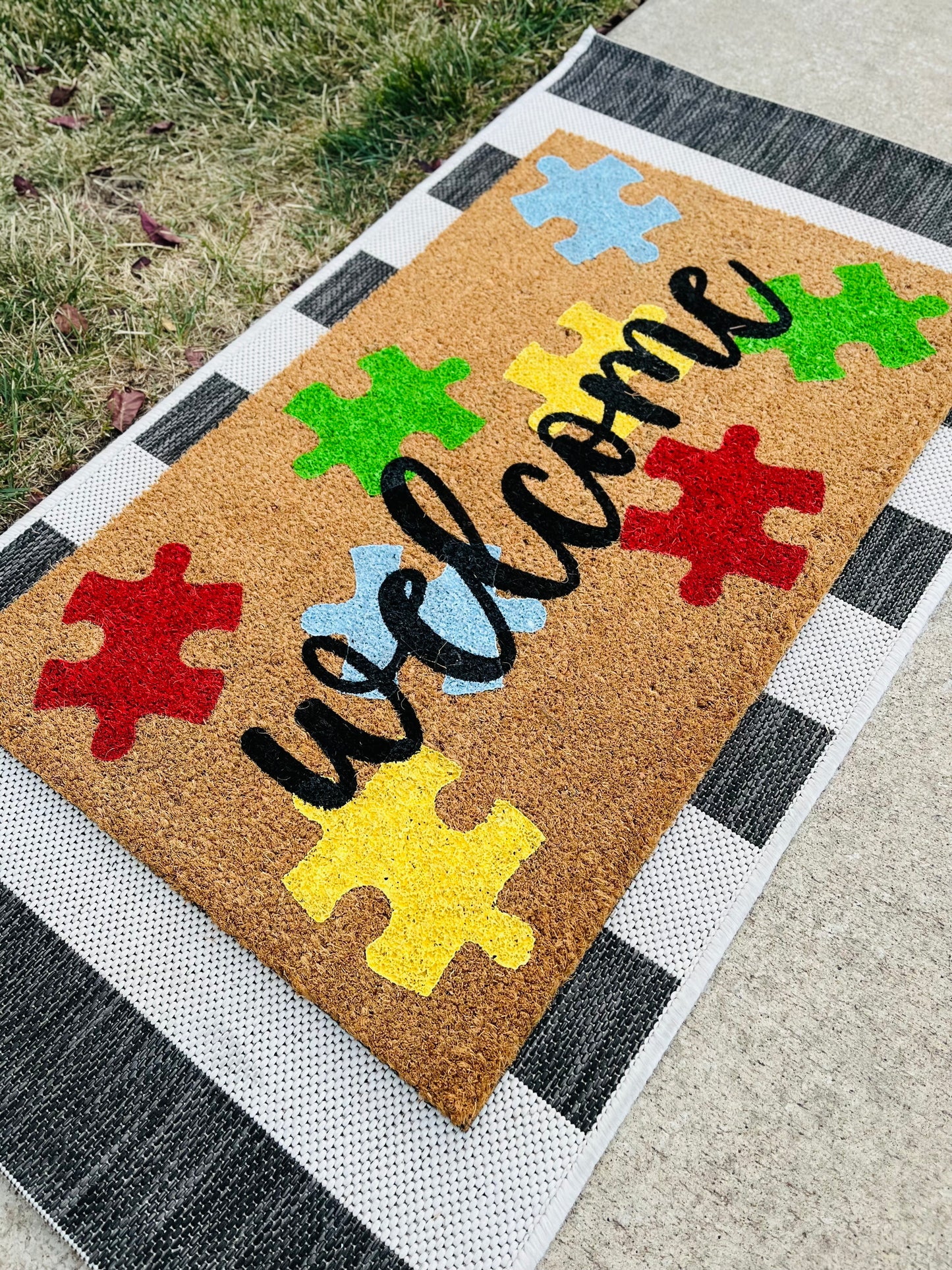 Autism Puzzle Pieces Doormat