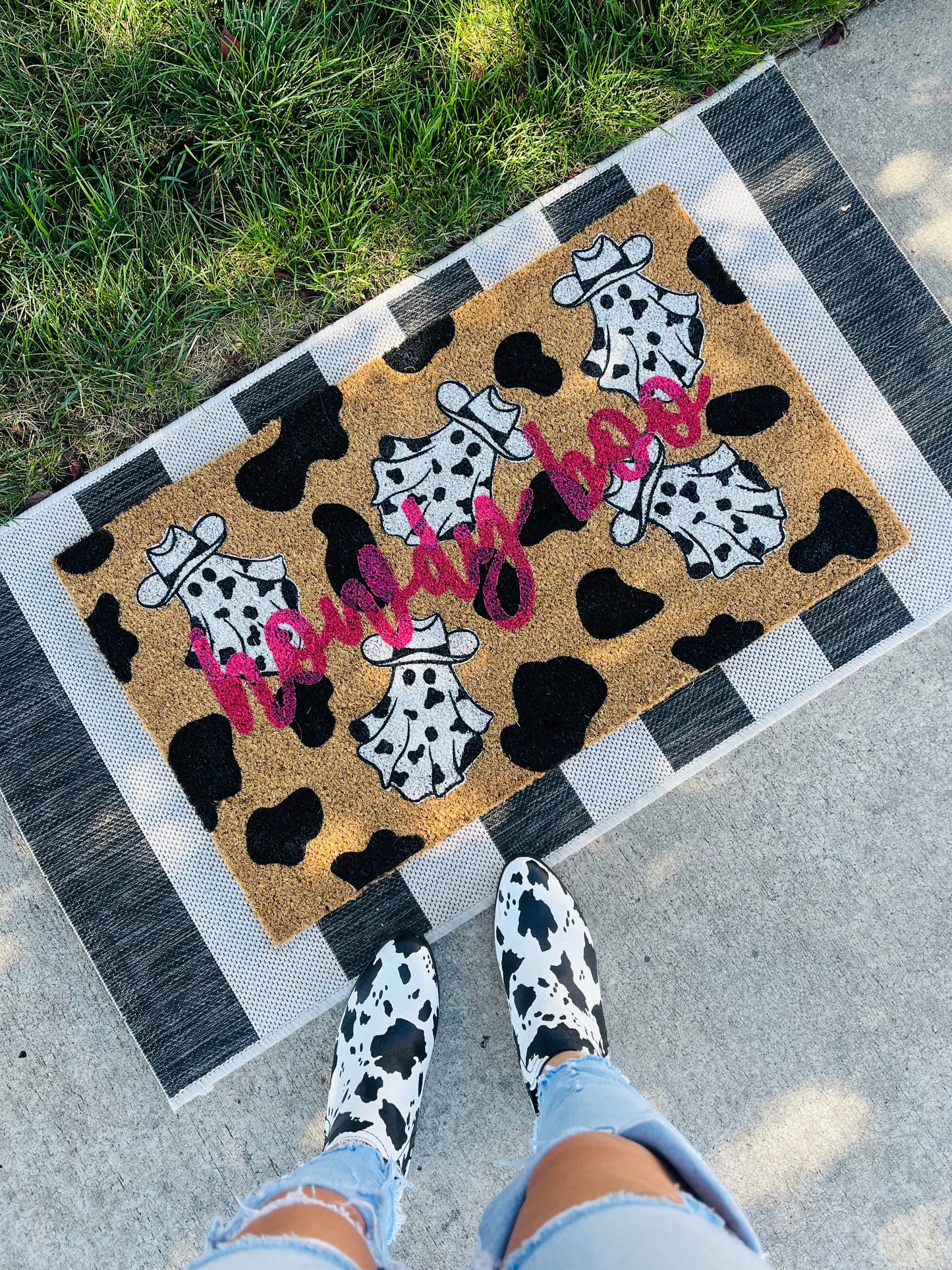 Cow Print Ghost Howdy Boo Doormat