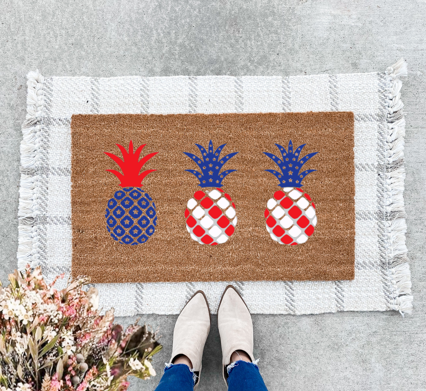 Red, White + Blue Pineapples Doormat