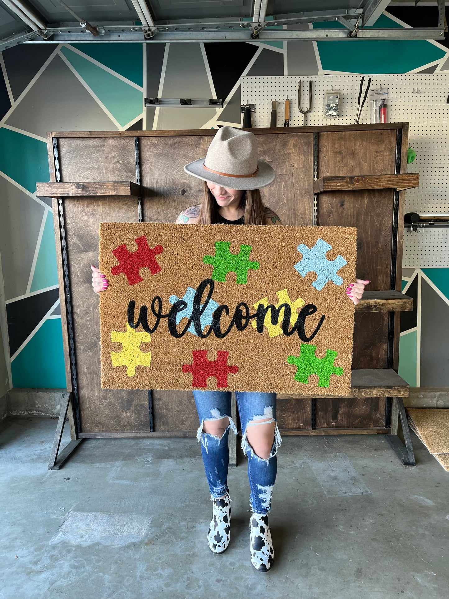 Autism Puzzle Pieces Doormat