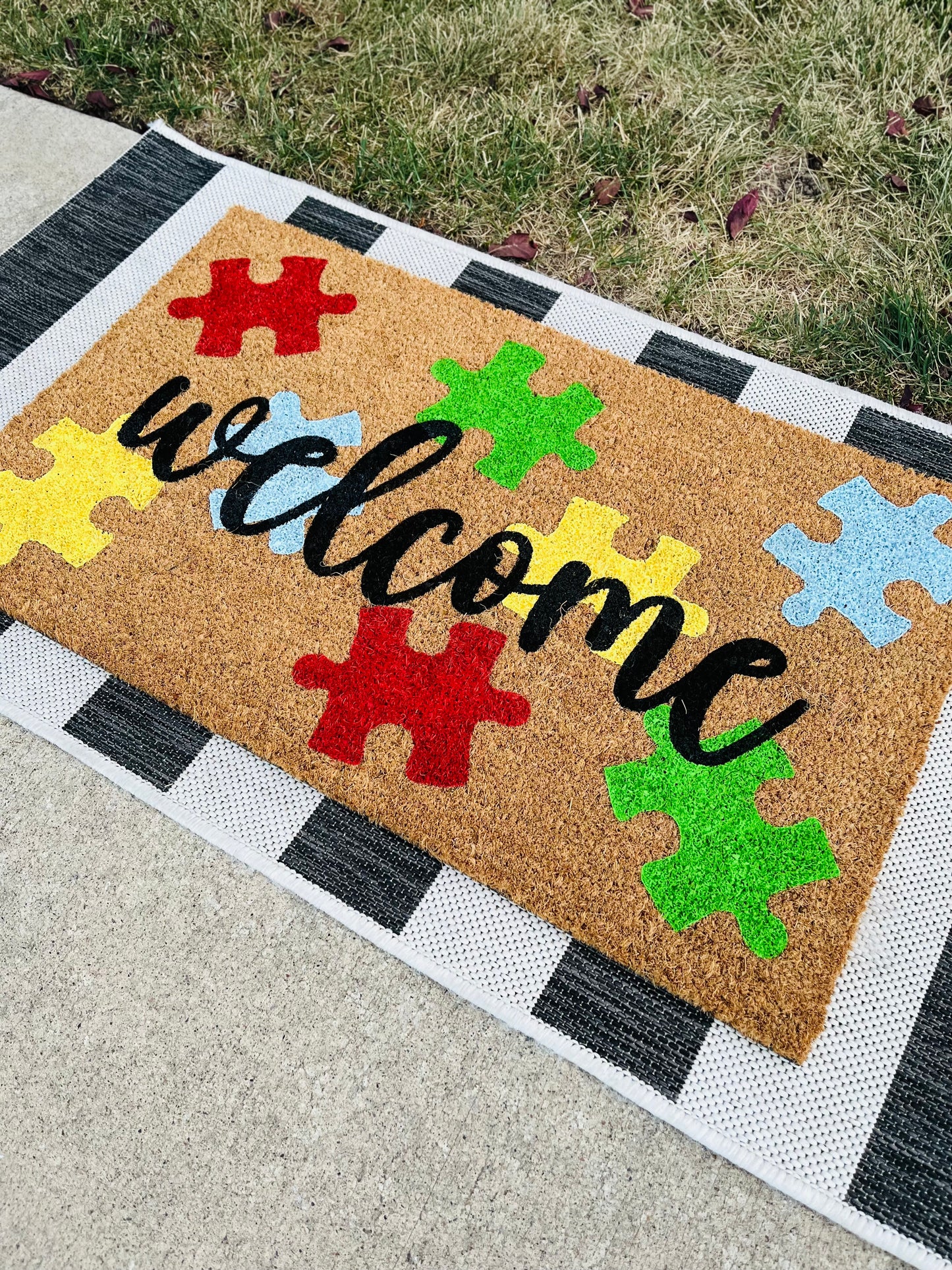 Autism Puzzle Pieces Doormat