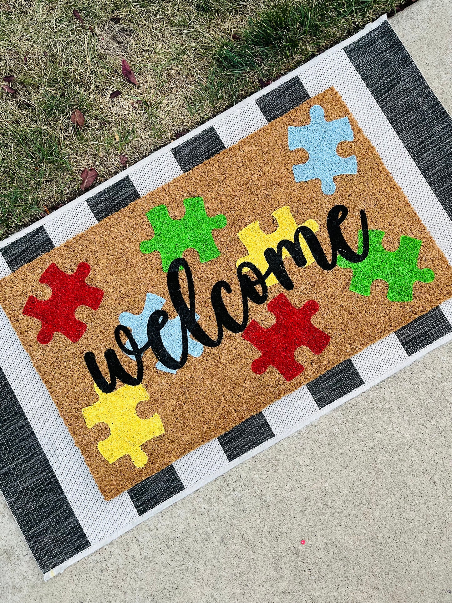 Autism Puzzle Pieces Doormat