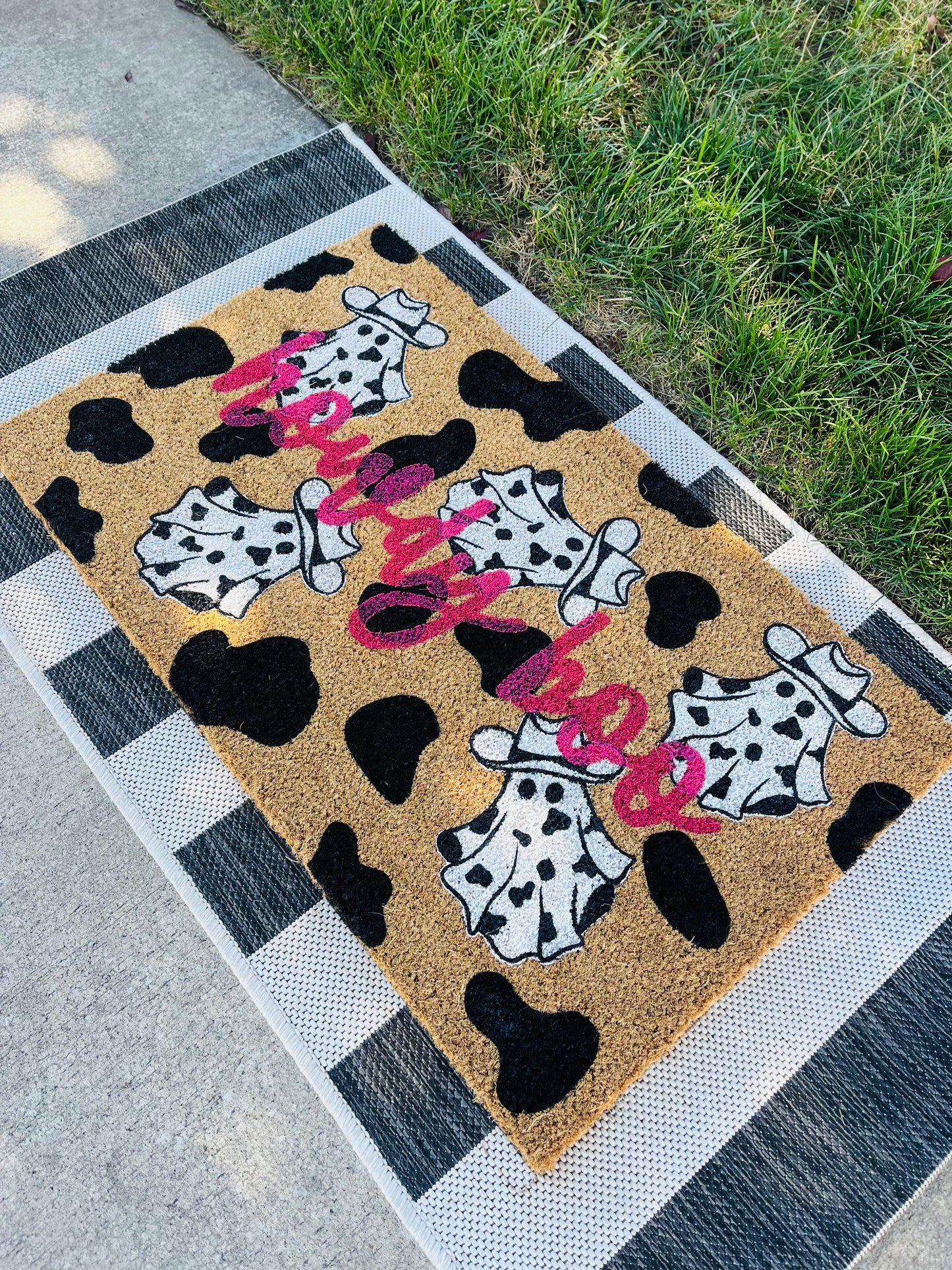 Cow Print Ghost Howdy Boo Doormat