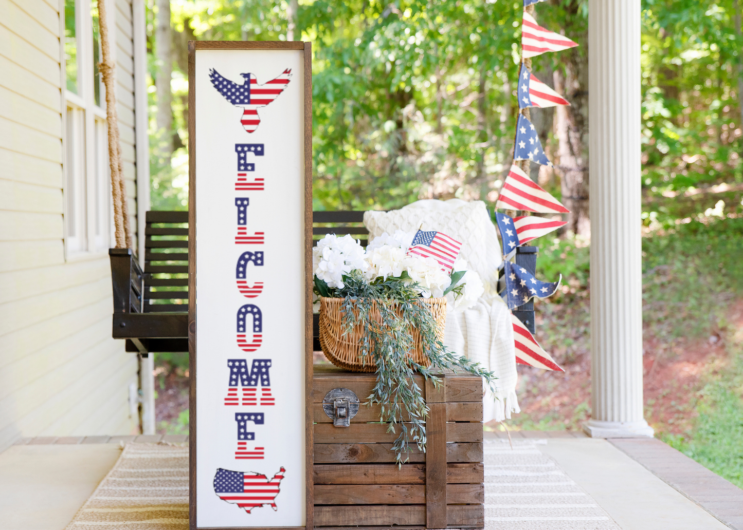 American Flag Welcome Porch Sign