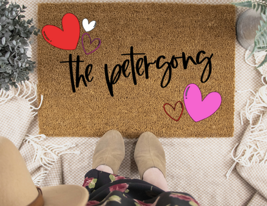 Personalized Last Name with Hearts Doormat